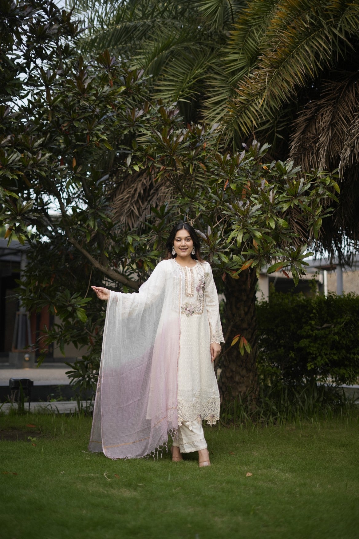 Ivory Pink Ombre Embroidered Suit Set