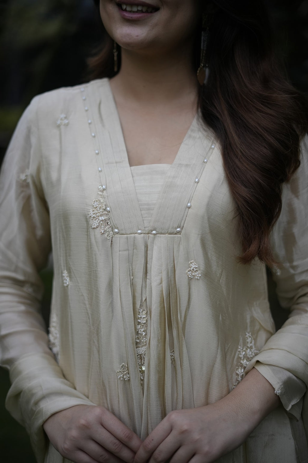 Champagne Floral Embroidered Suit Set
