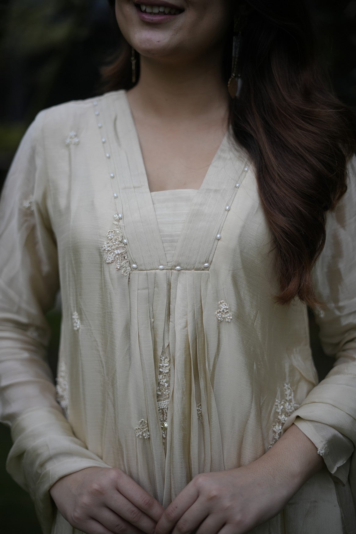 Champagne Floral Embroidered Suit Set