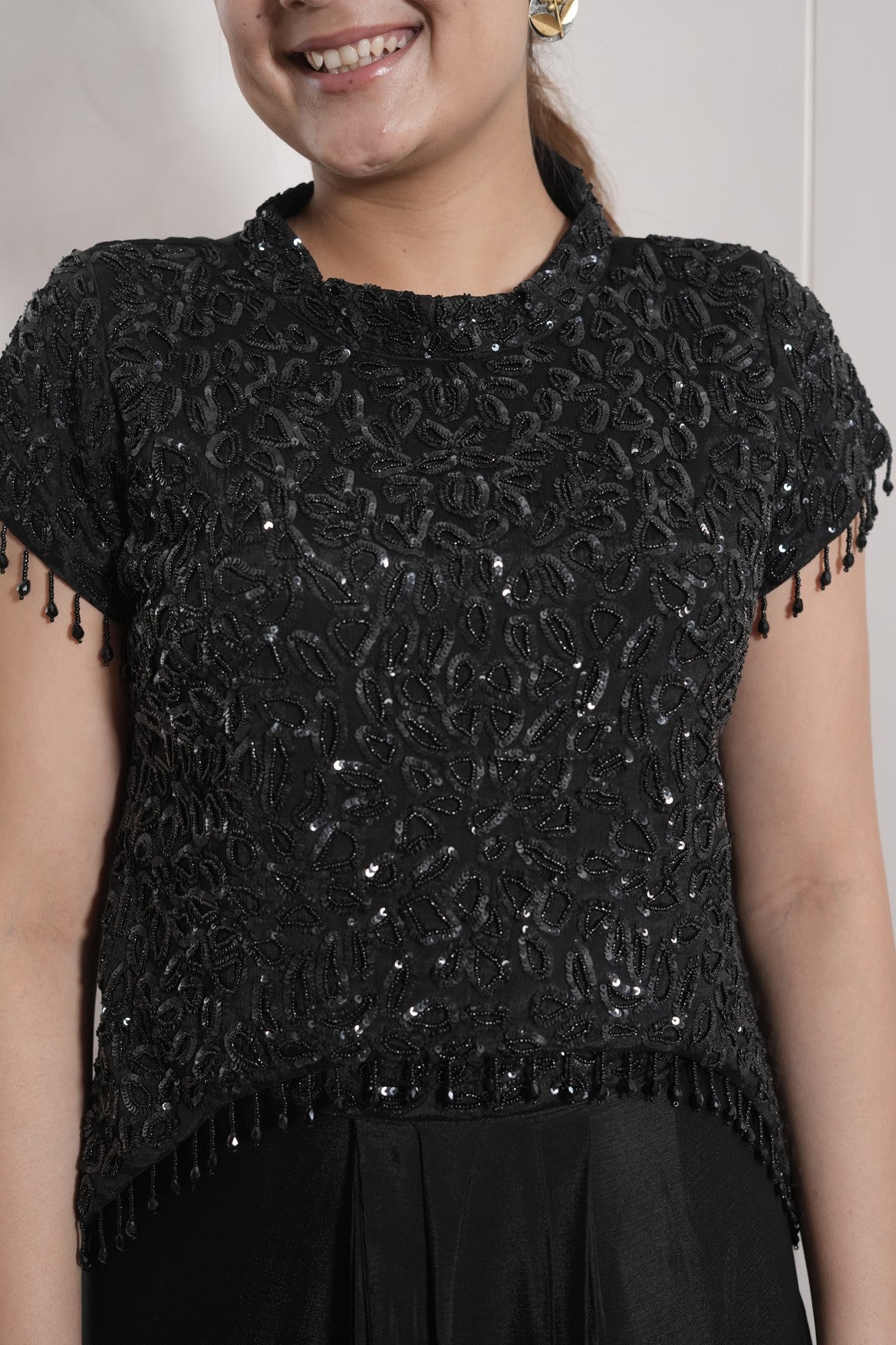 Black Sequin Crop Top Skirt Set
