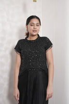 Black Sequin Crop Top Skirt Set