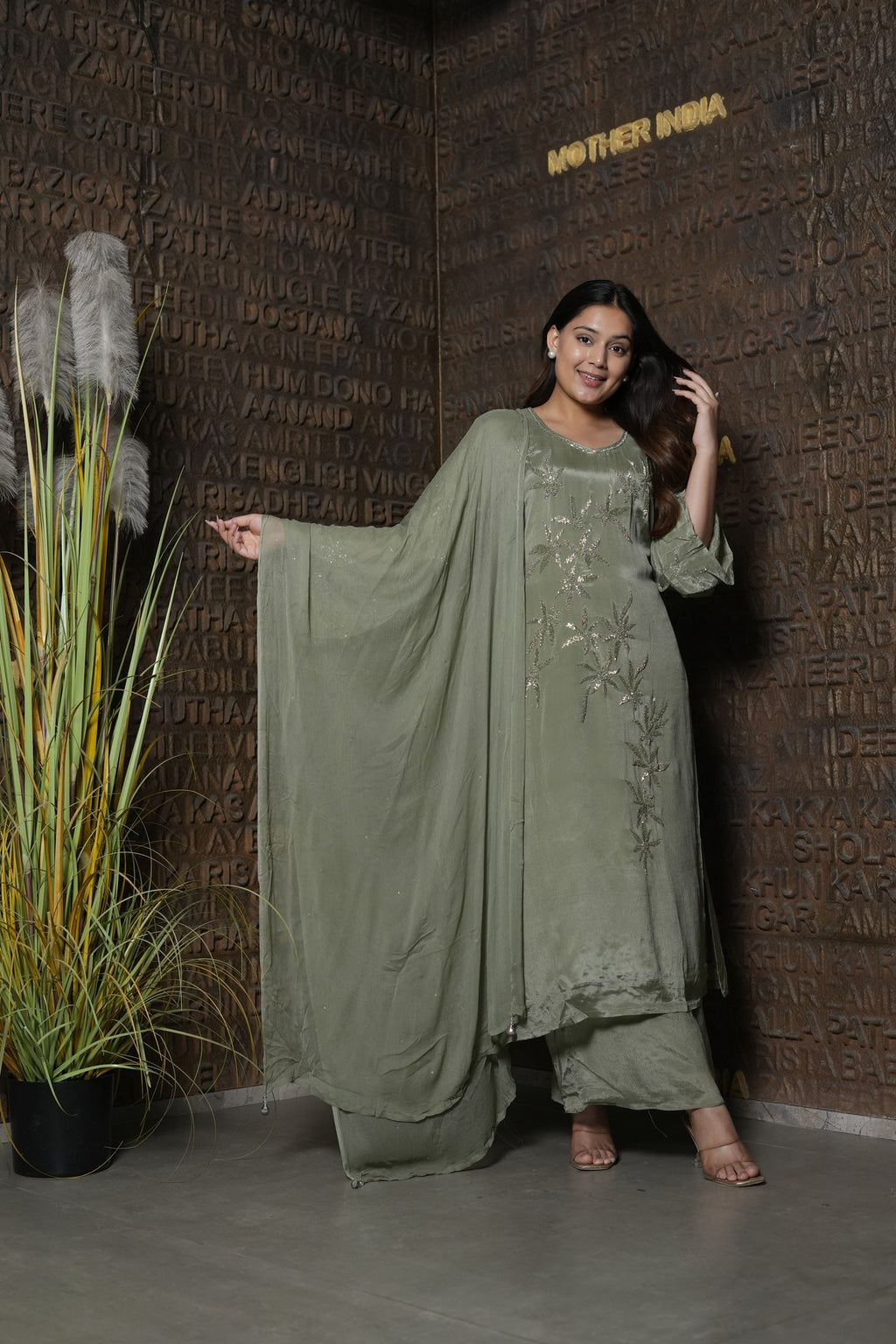 Floral Sequins Embroidered Suit Set