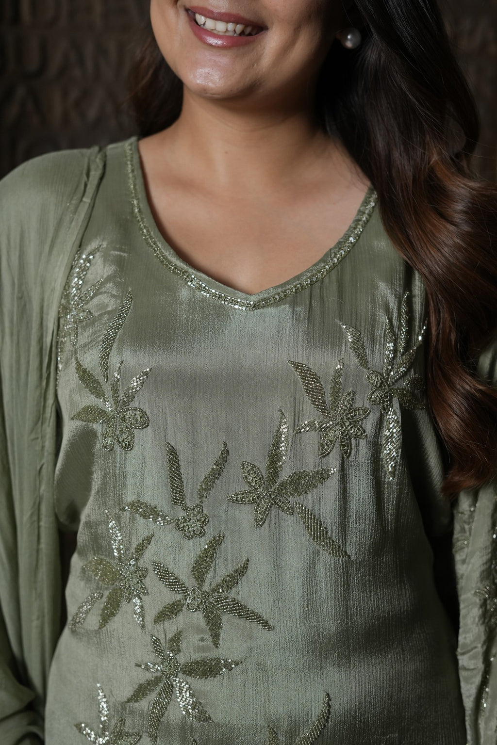 Floral Sequins Embroidered Suit Set