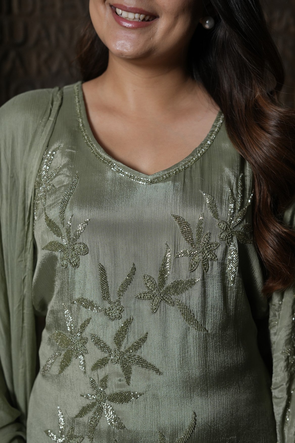 Floral Sequins Embroidered Suit Set