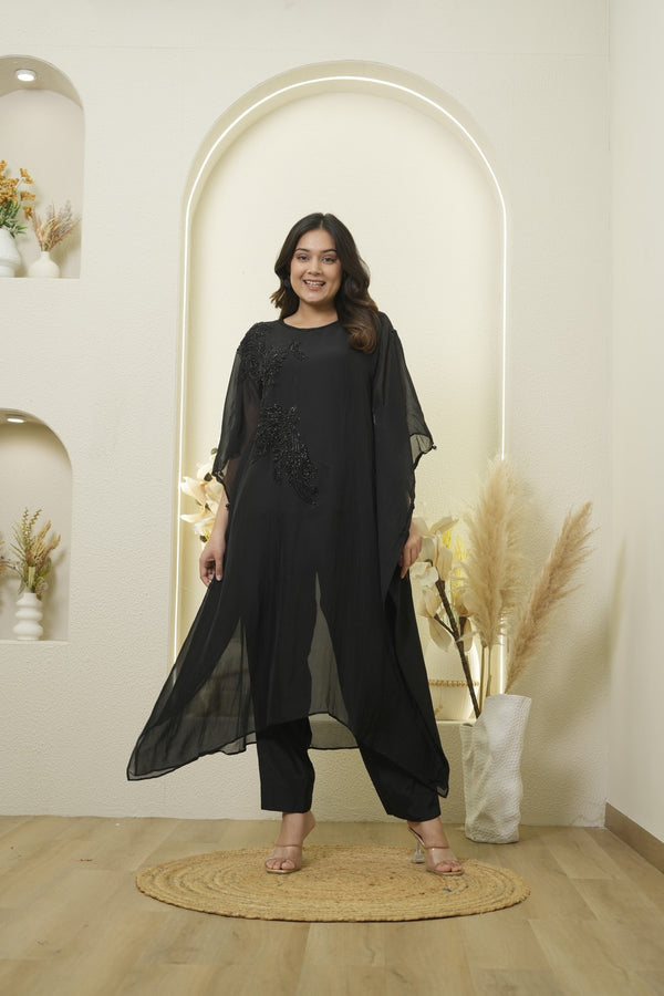 Midnight Bloom Sheer Kurta Ensemble