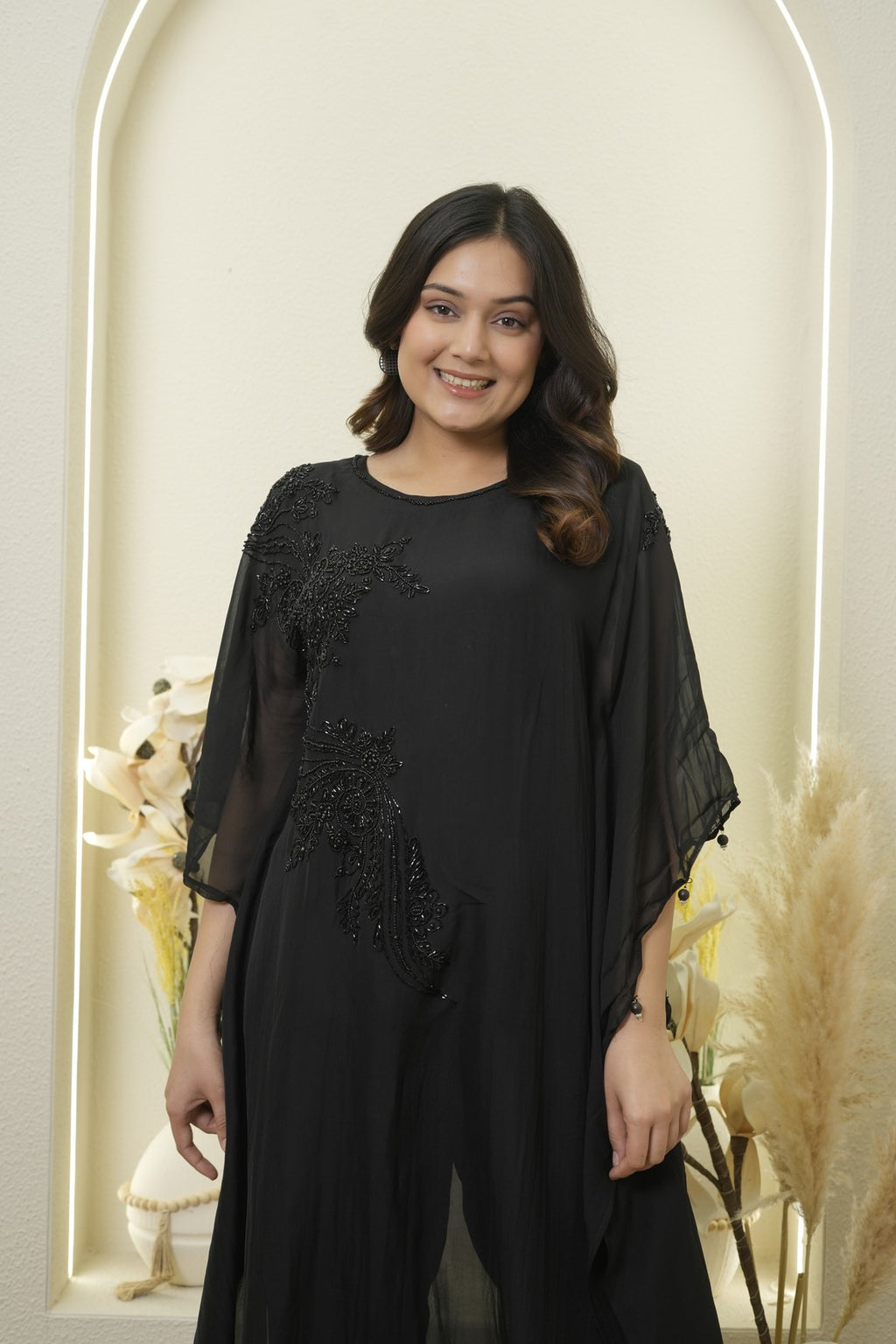 Midnight Bloom Sheer Kurta Ensemble
