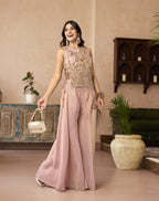 Blush Bloom Embroidered Overlay Palazzo Set