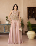 Blush Bloom Embroidered Overlay Palazzo Set