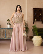 Blush Bloom Embroidered Overlay Palazzo Set