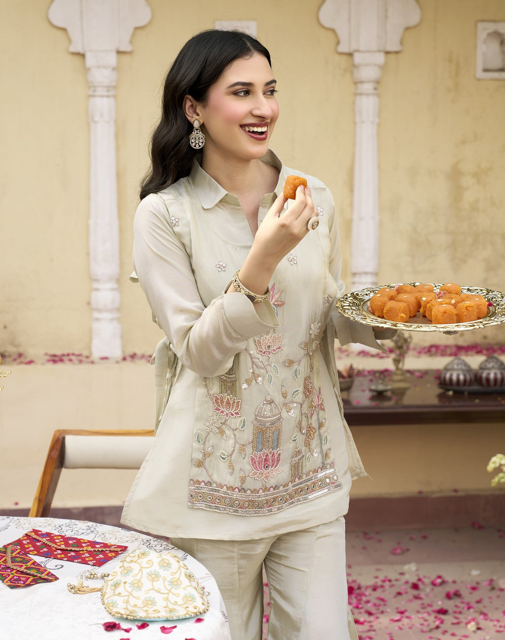 Ivory Embroidered Bootcut Set