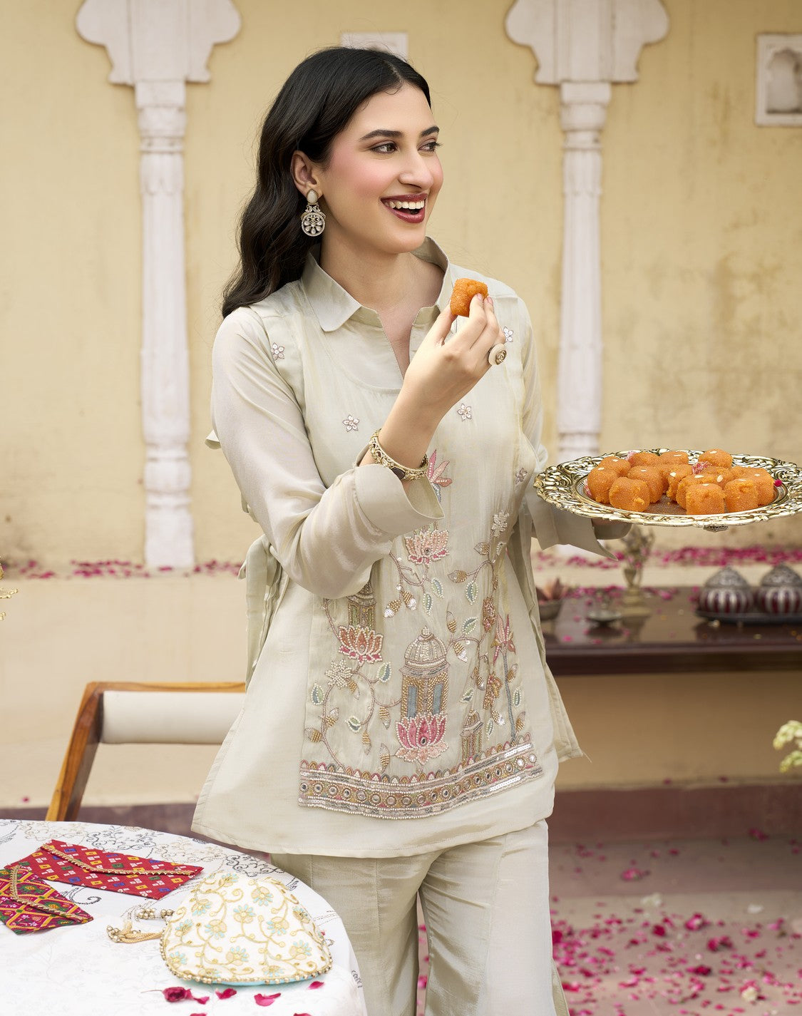 Ivory Embroidered Bootcut Set