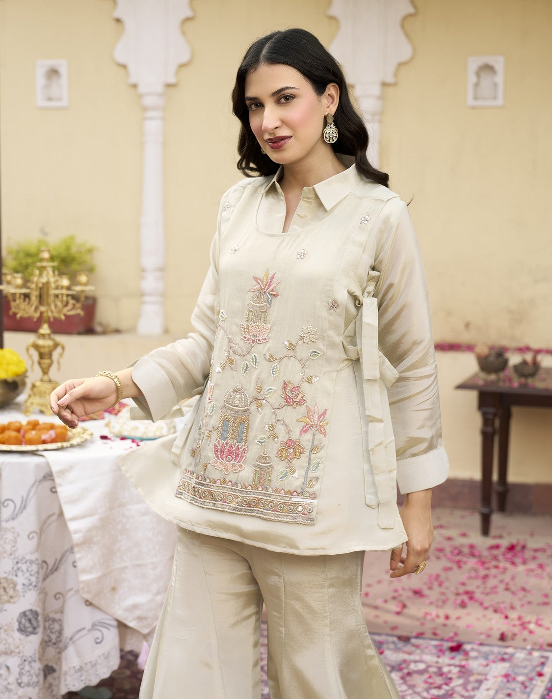 Ivory Embroidered Bootcut Set