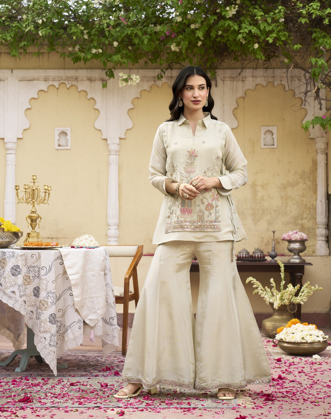 Ivory Embroidered Bootcut Set