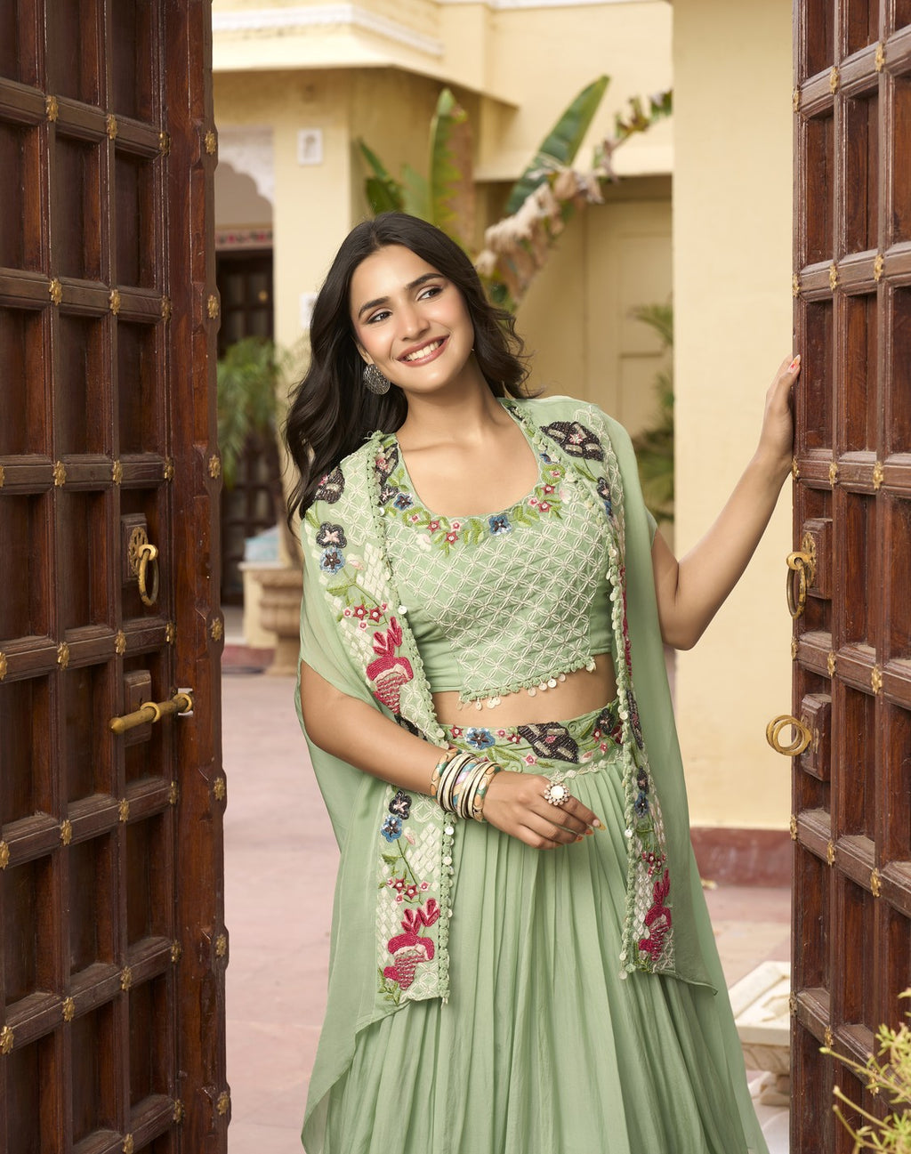 Embroidered Lehenga Set With Cape