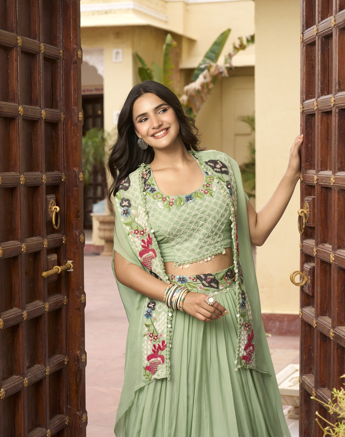 Embroidered Lehenga Set With Cape