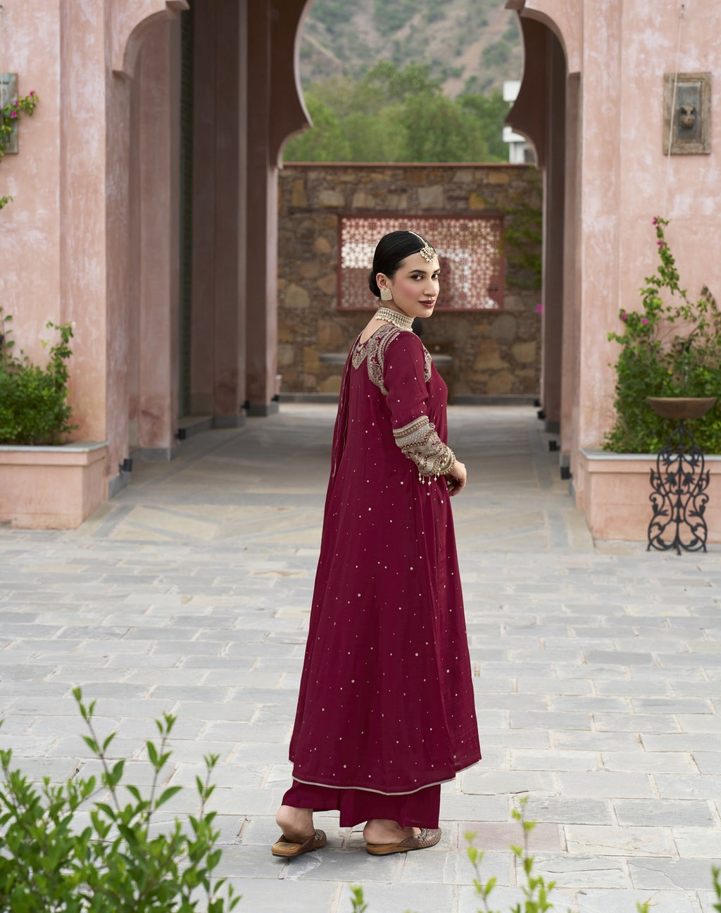 Maroon Embellished Anarkali set