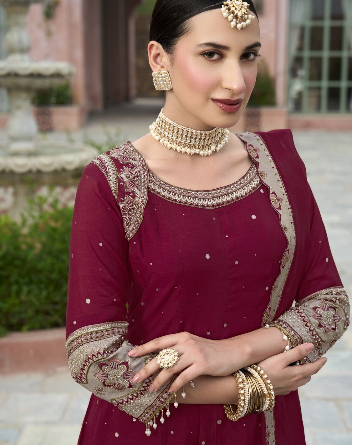 Maroon Embellished Anarkali set