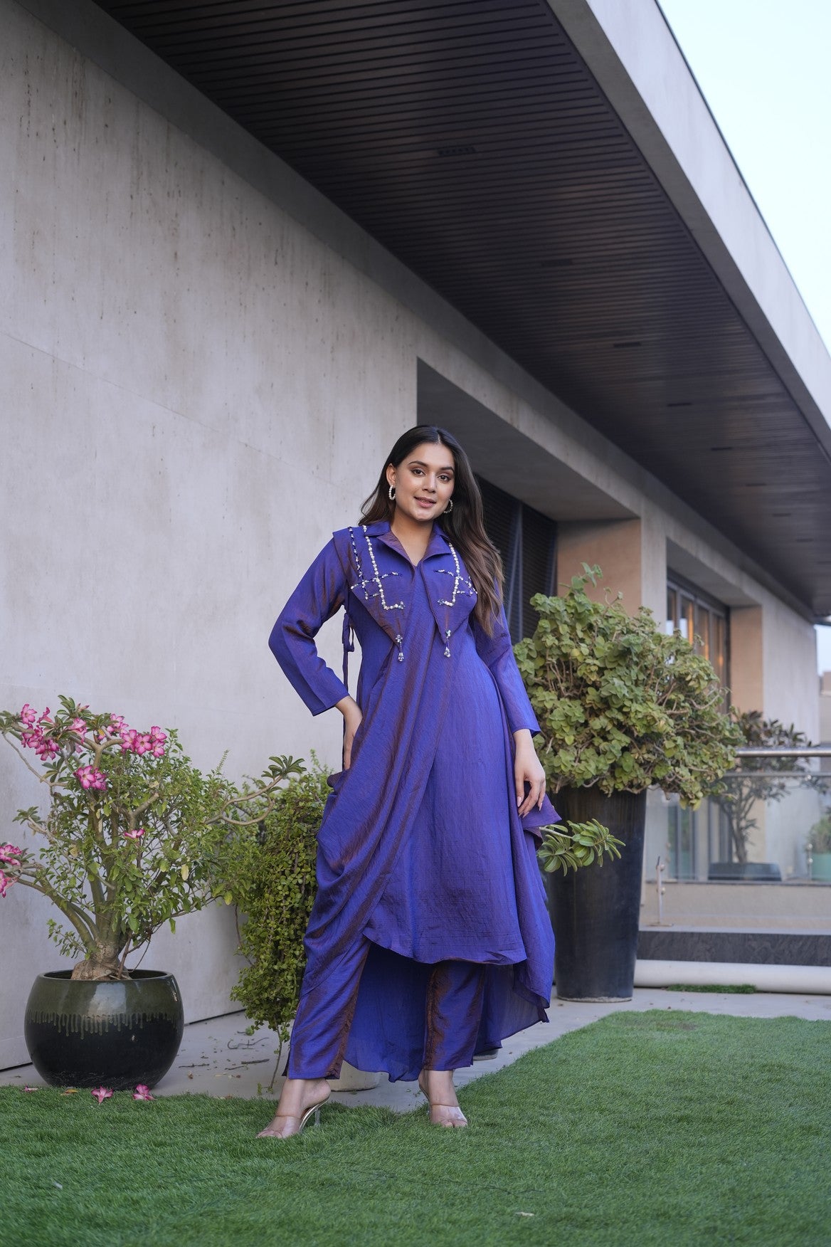 Royal Indigo Blue Asymmetric Kurta Pant Set