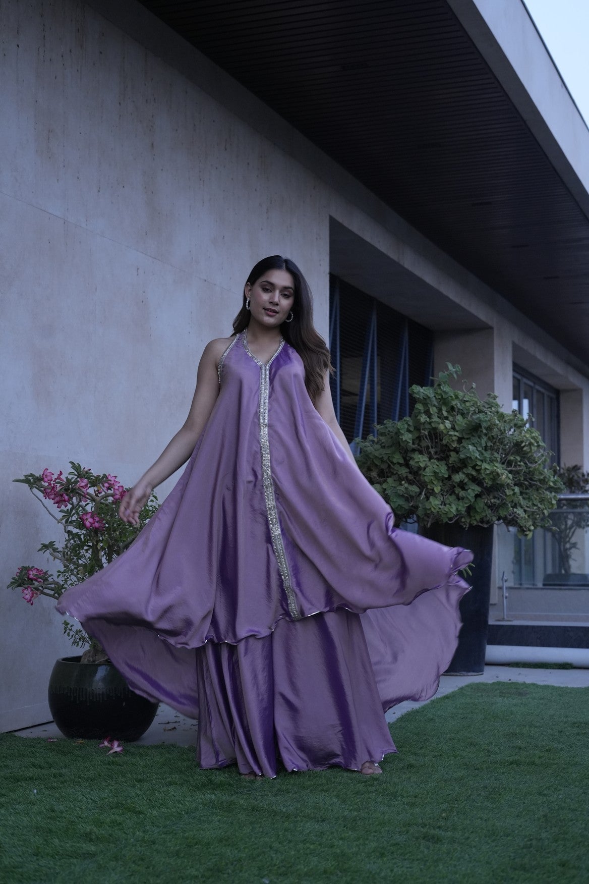 Lavender Luxe flared Kurta  Set