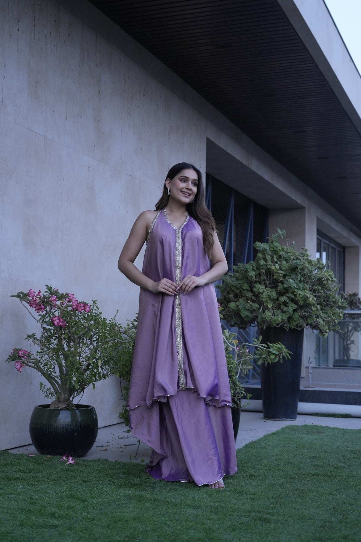 Lavender Luxe flared Kurta  Set