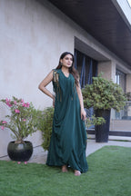 Emerald Grace Pleated Drape Dress