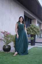 Emerald Grace Pleated Drape Dress
