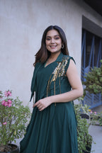 Emerald Grace Pleated Drape Dress