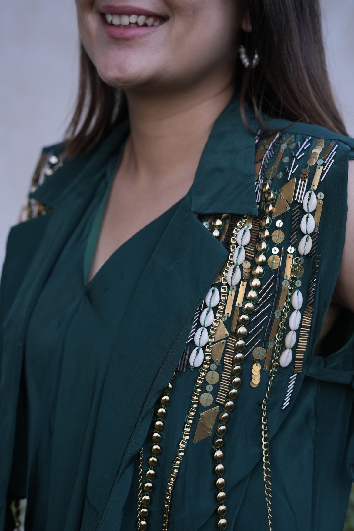 Emerald Grace Pleated Drape Dress