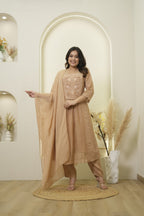 Champagne Floral Embroidery Anarkali Kurta Set