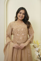 Champagne Floral Embroidery Anarkali Kurta Set