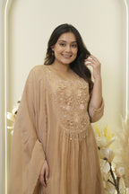 Champagne Floral Embroidery Anarkali Kurta Set