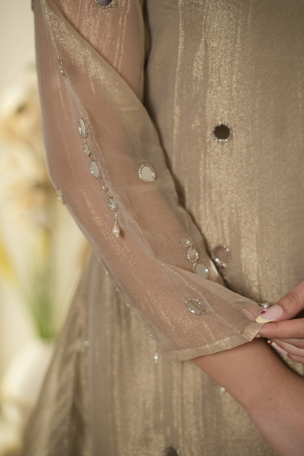 Champagne Organza Mirror Work Co-Ord Set
