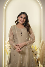Champagne Organza Mirror Work Co-Ord Set