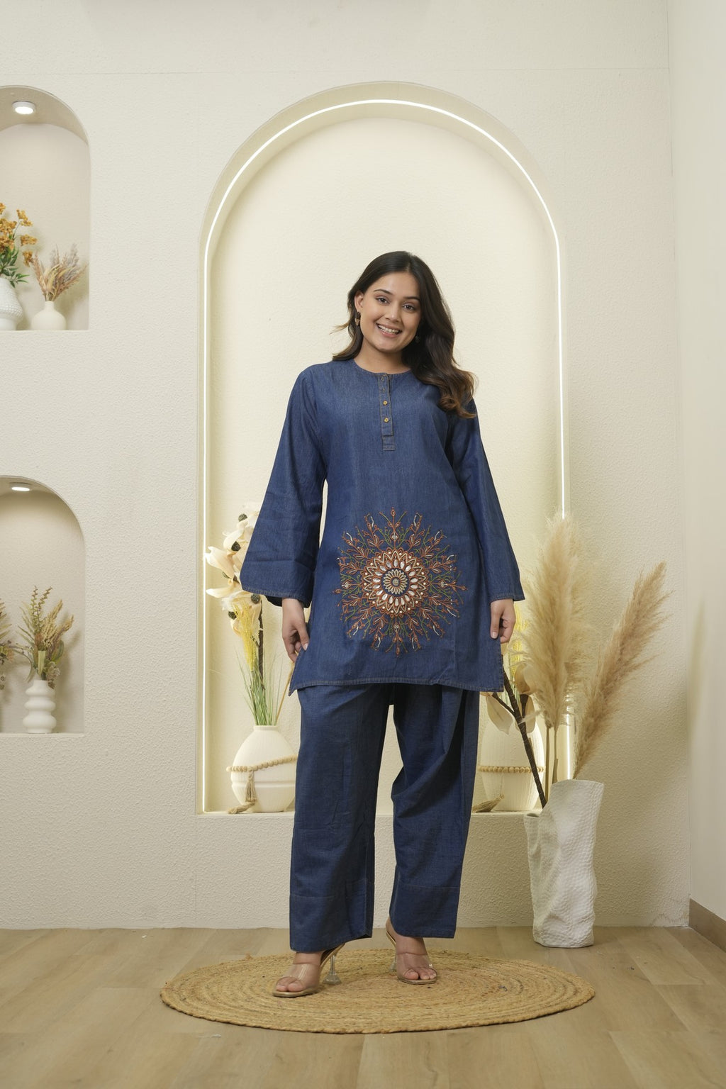 Indigo Mandala Fusion Embroidered farsi set