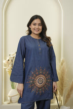 Indigo Mandala Fusion Embroidered farsi set