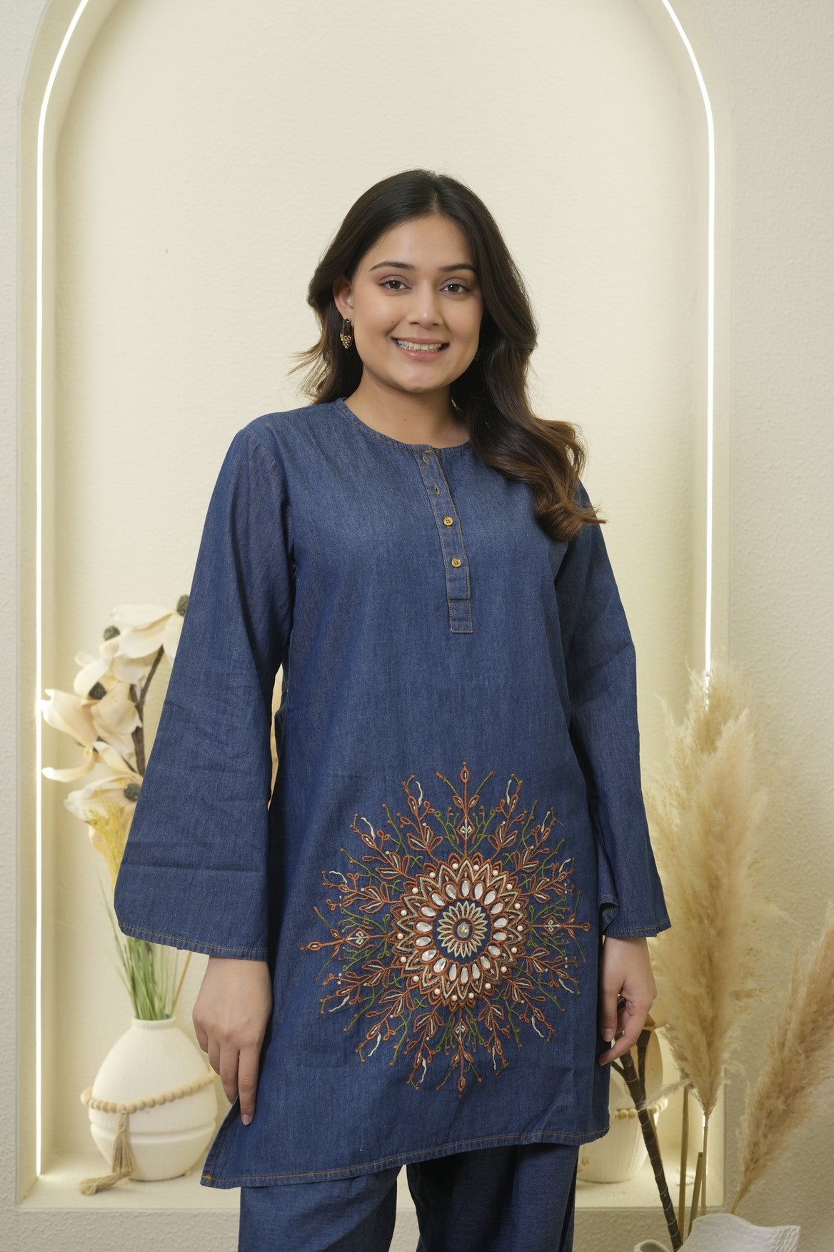 Indigo Mandala Fusion Embroidered farsi set