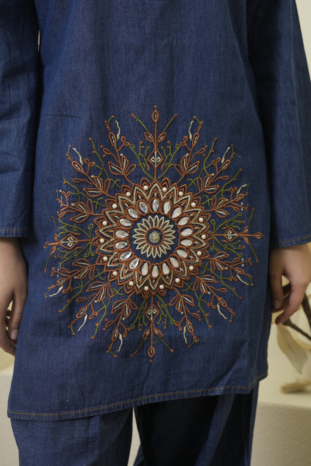 Indigo Mandala Fusion Embroidered farsi set