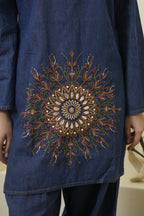 Indigo Mandala Fusion Embroidered farsi set