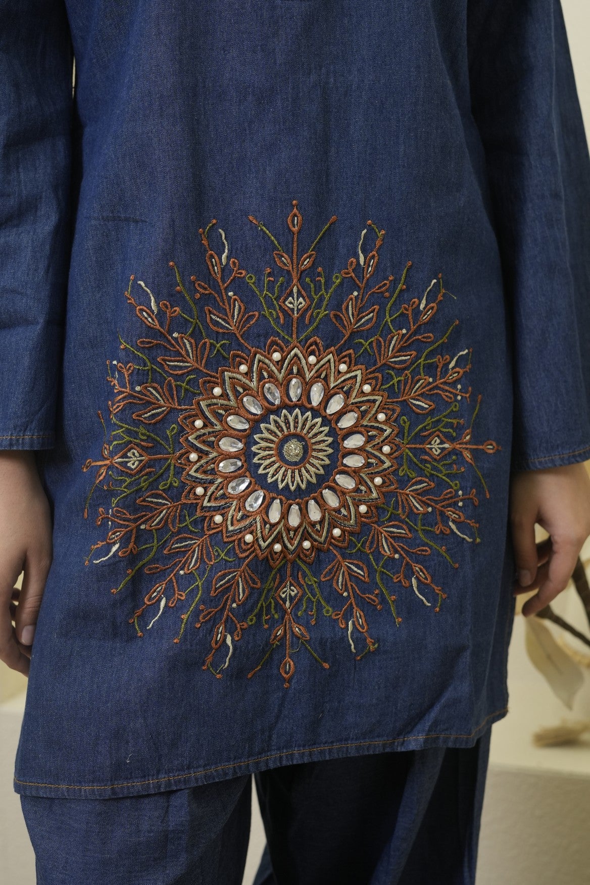 Indigo Mandala Fusion Embroidered farsi set