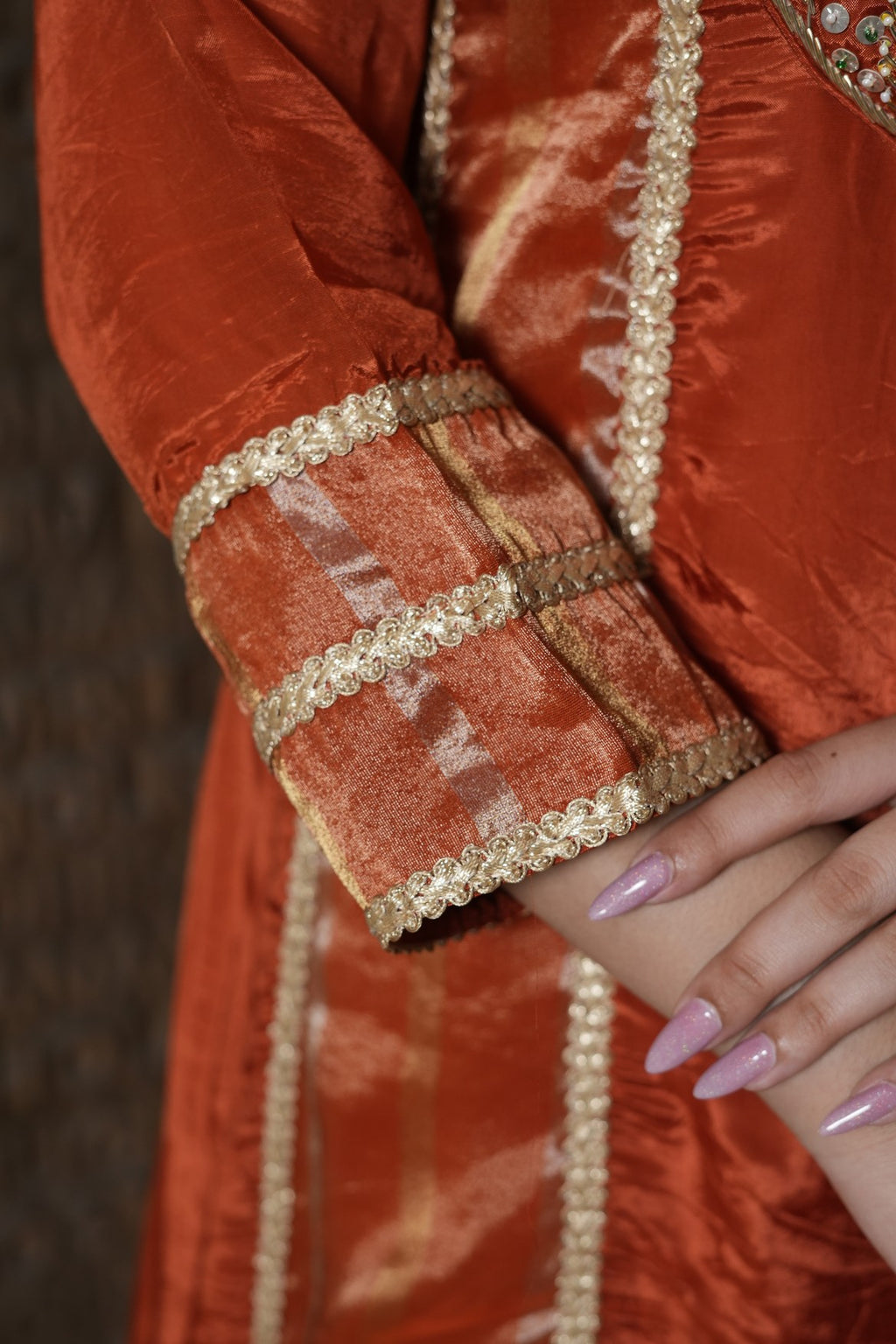 Rust Orange Glow Gold Embroidered Kurta Set