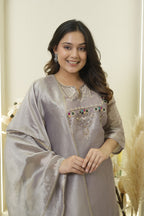 Lilac Shimmer Embroidered Palazzo Suit
