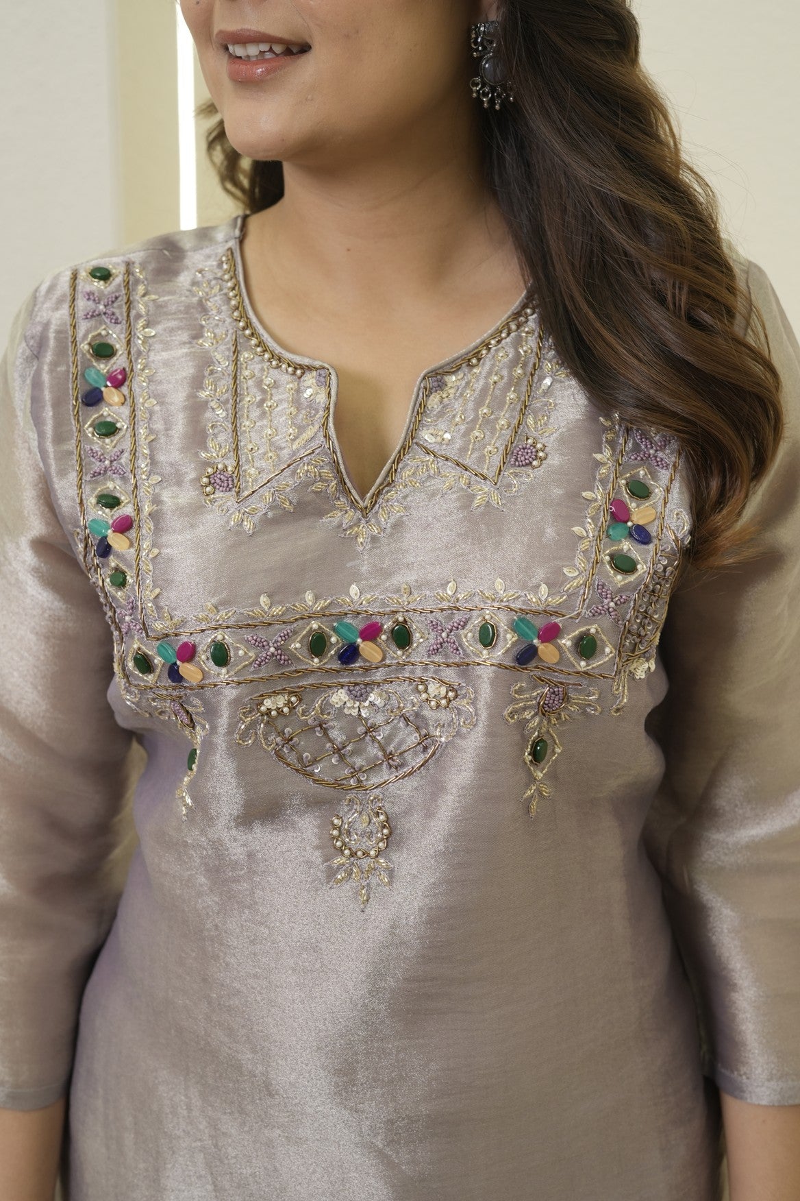 Lilac Shimmer Embroidered Palazzo Suit