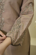 Taupe Beige Embroidered Palazzo Set