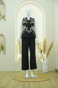 Black Floral Embroidered Waistcoat Co-Ord Set