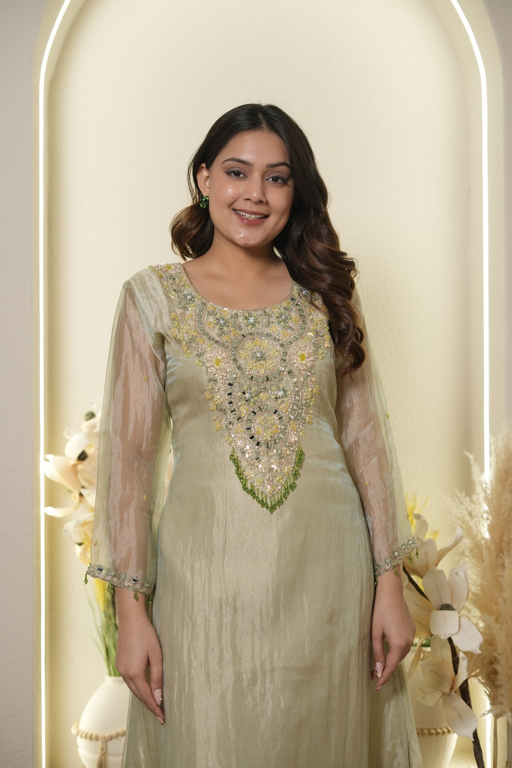 Sage Green Embroidered Anarkali Set