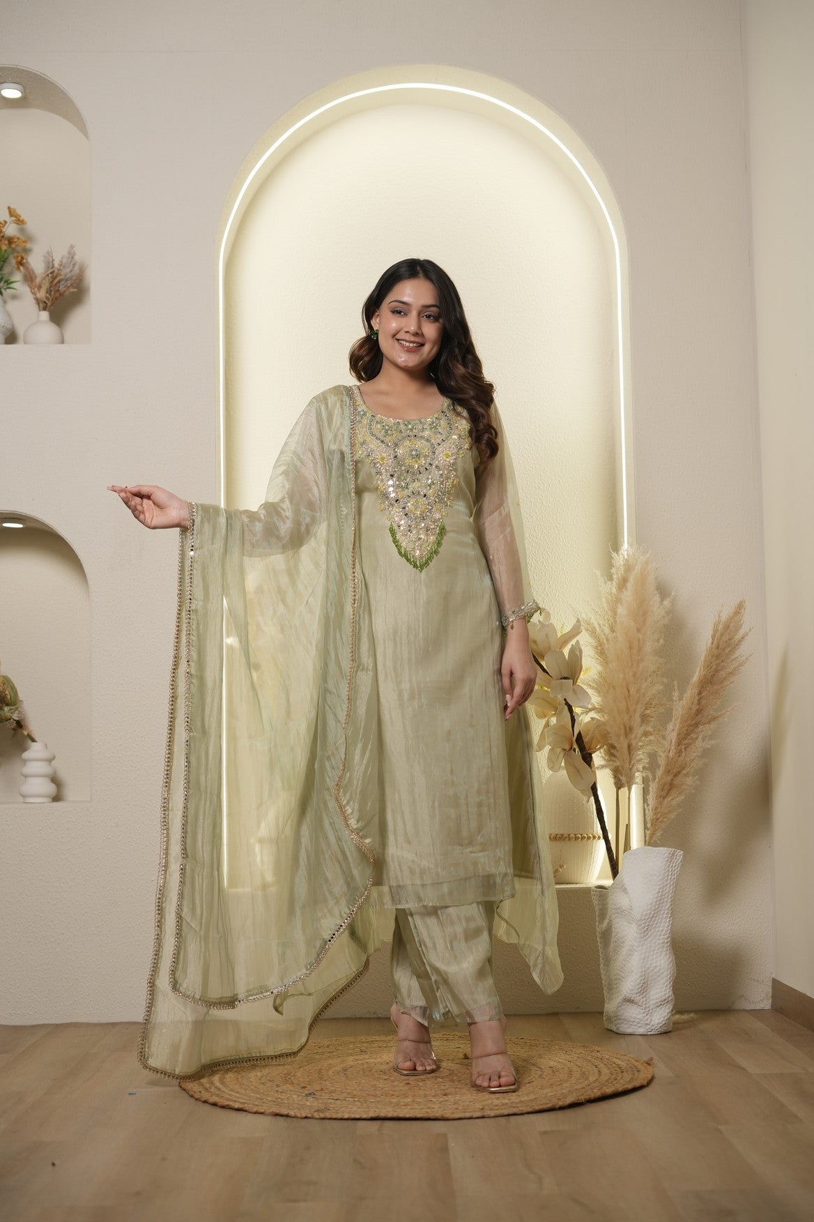 Sage Green Embroidered Anarkali Set