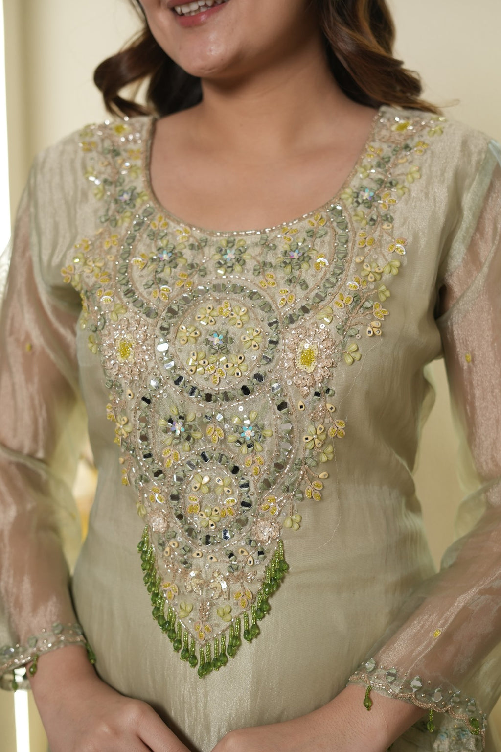 Sage Green Embroidered Anarkali Set