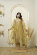 Mustard Pearl Border Embroidered kaftan set