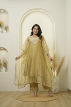 Mustard Pearl Border Embroidered kaftan set