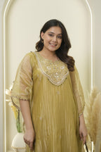 Mustard Pearl Border Embroidered kaftan set